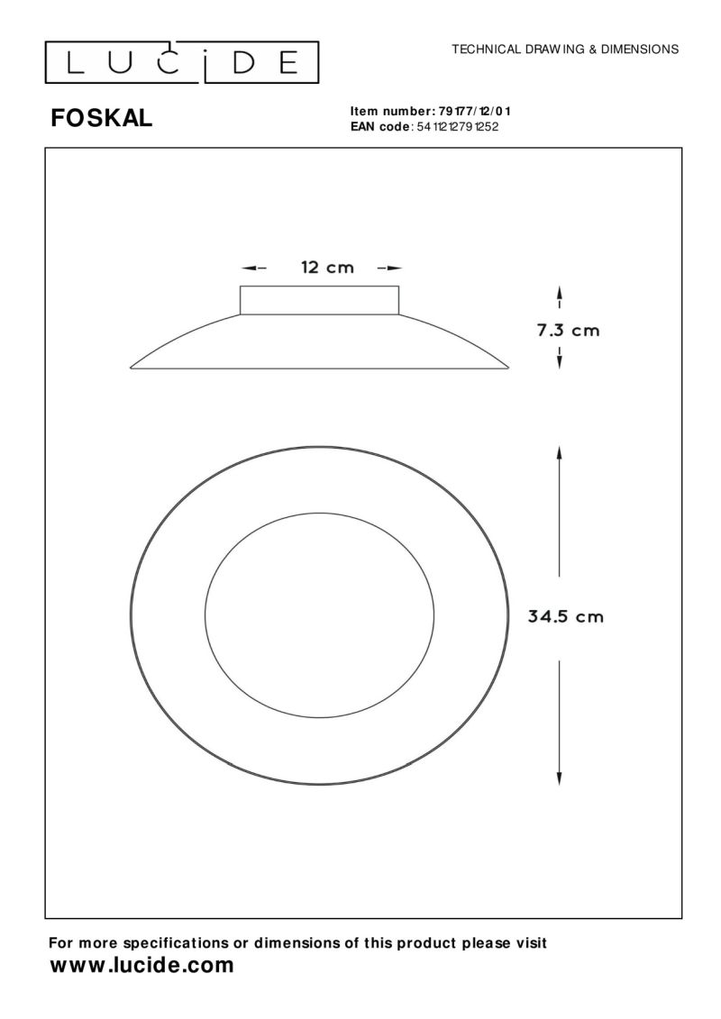 Lucide FOSKAL - Zapustené stropné svietidlo - Ø 34,5 cm - LED - 1x12W 2700K - Mosadz